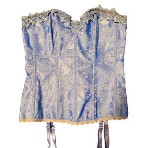 Fredericks Of Hollywood Blue Jacquard Lace up lingerie Corset Bustier